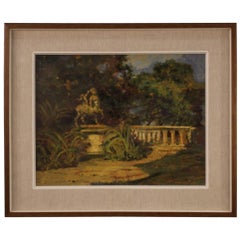 Pintura al óleo sobre cartón del siglo XX Paisaje impresionista italiano, 1970