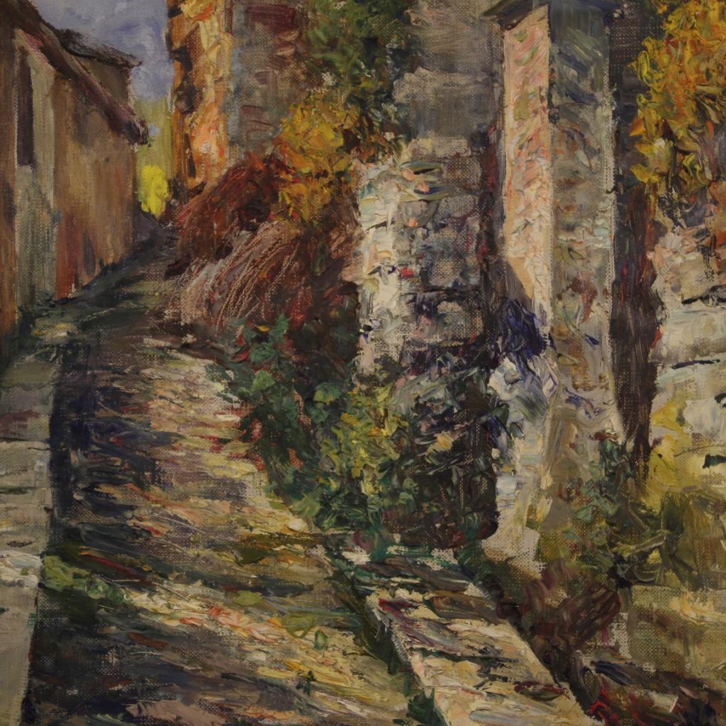 20th Century Oil on Cardboard Italian Impressionist Style Landscape Painting For Sale 7