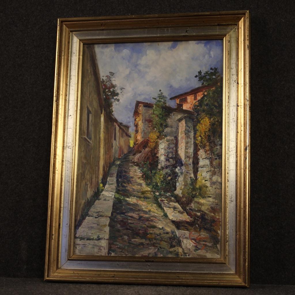 Paper 20th Century Oil on Cardboard Italian Impressionist Style Landscape Painting For Sale