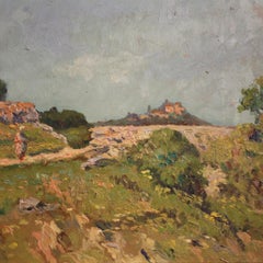 siglo XX Óleo sobre cartón Pintura de paisaje firmada en italiano, 1930