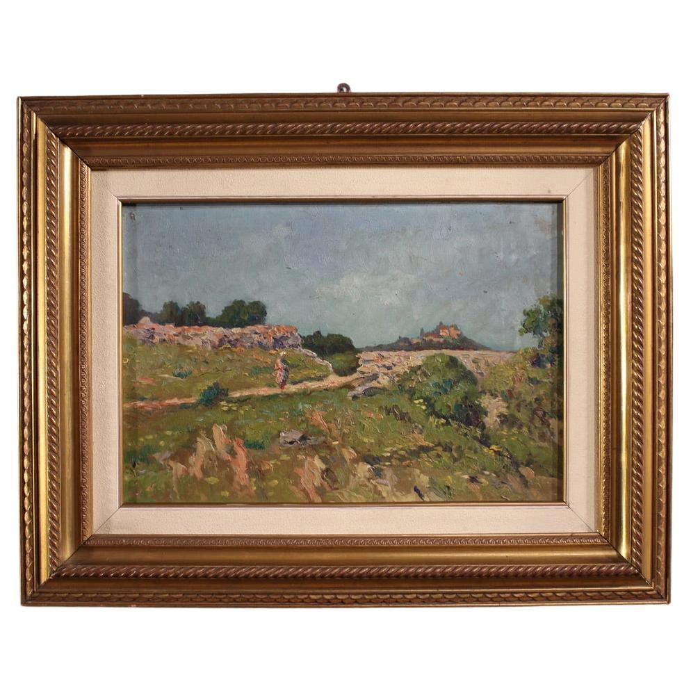 20e siècle Huile sur carton Peinture de paysage italienne signée, 1930