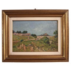 siglo XX Óleo sobre cartón Pintura de paisaje firmada en italiano, 1930