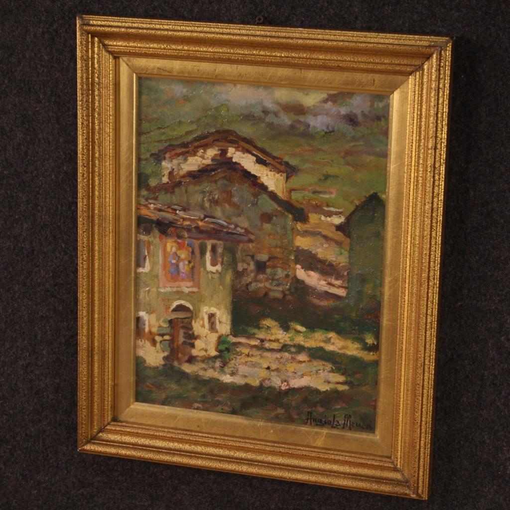 20th Century Oil on Cardboard Italian Signed Landscape Painting, 1960 In Good Condition For Sale In Vicoforte, Piedmont