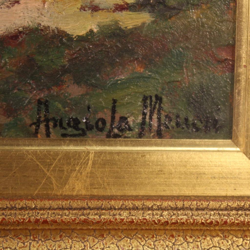 Óleo sobre cartón del siglo XX Pintura de paisaje firmada en italiano, 1960 Papel en venta