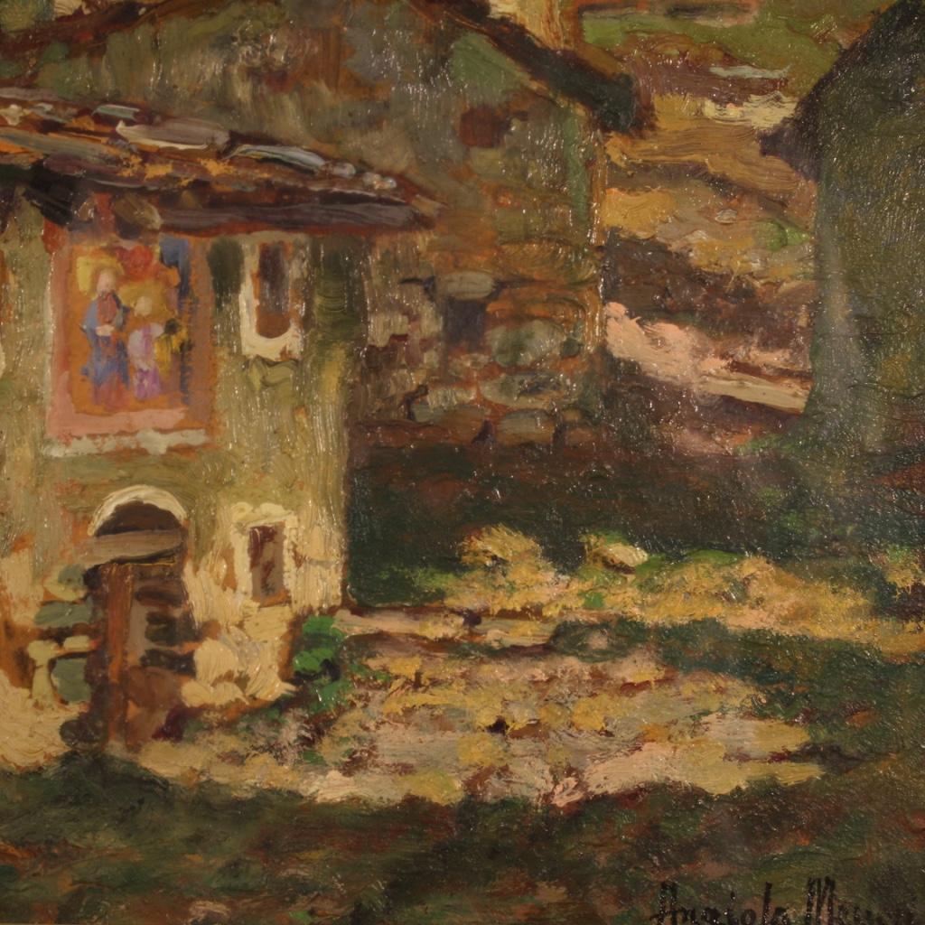20th Century Oil on Cardboard Italian Signed Landscape Painting, 1960 For Sale 3