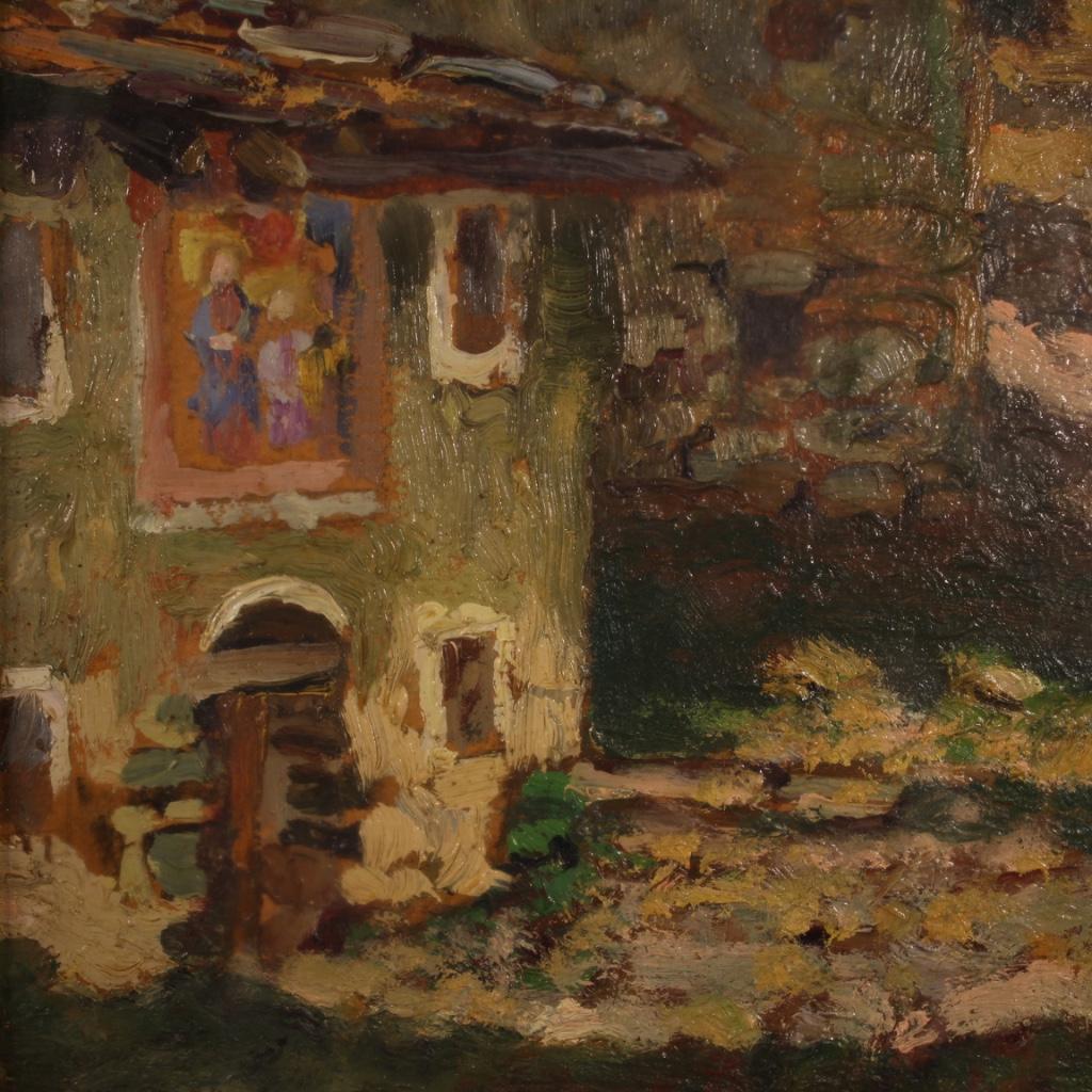 20th Century Oil on Cardboard Italian Signed Landscape Painting, 1960 For Sale 5