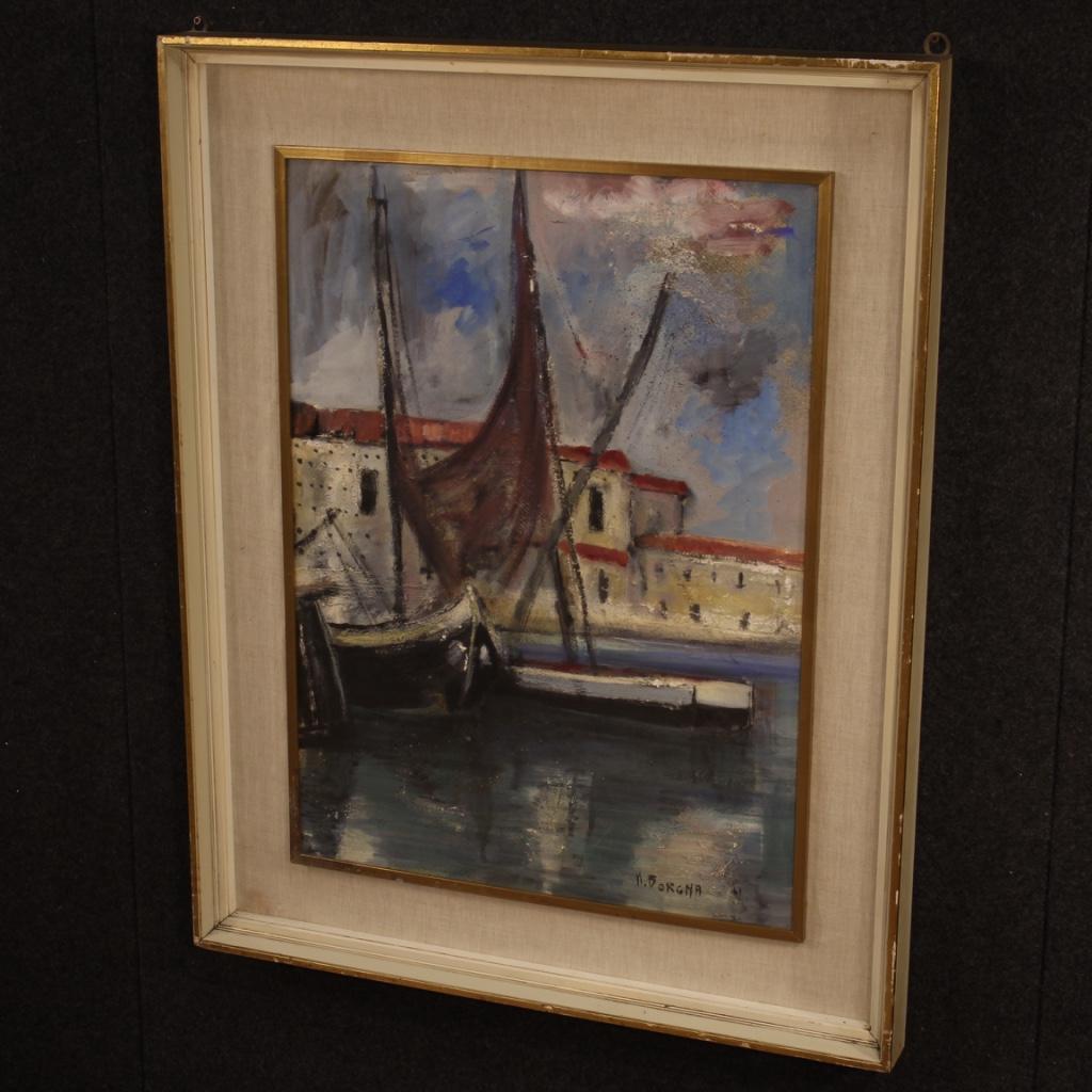 20th Century Oil on Cardboard Italian Signed Seascape Painting, 1970 In Good Condition For Sale In Vicoforte, Piedmont