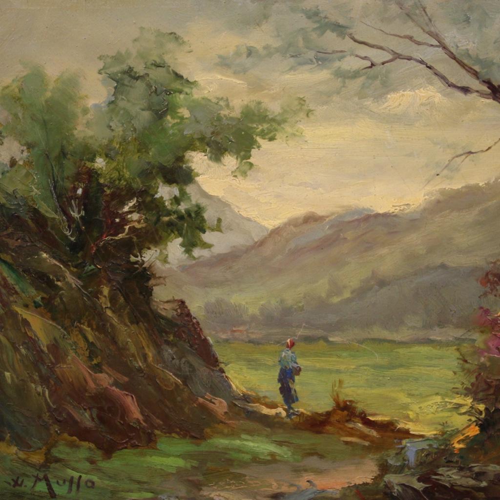 20th Century Oil on Hardboard Italian Signed Landscape Painting, 1960 In Good Condition In Vicoforte, Piedmont