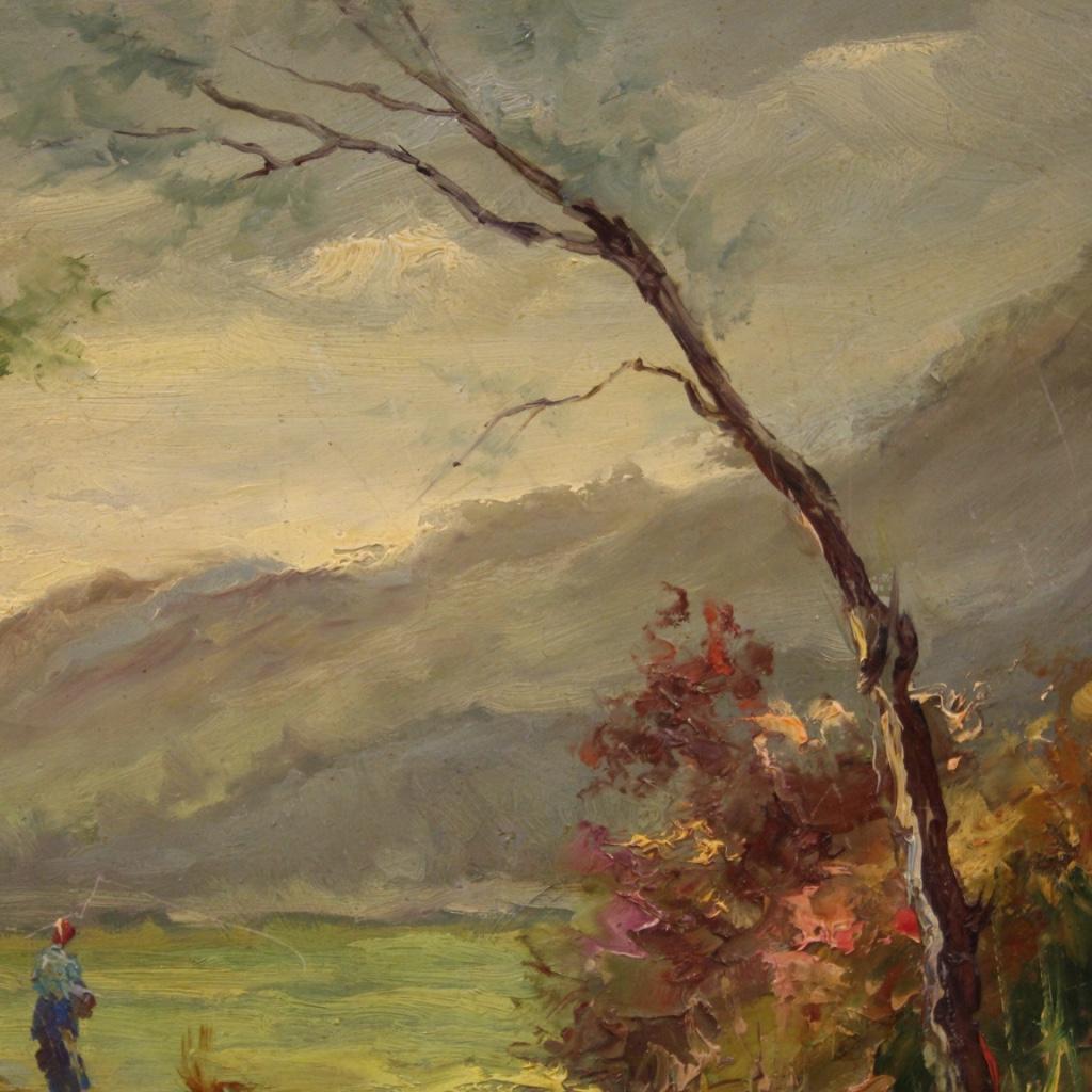 20th Century Oil on Hardboard Italian Signed Landscape Painting, 1960 2