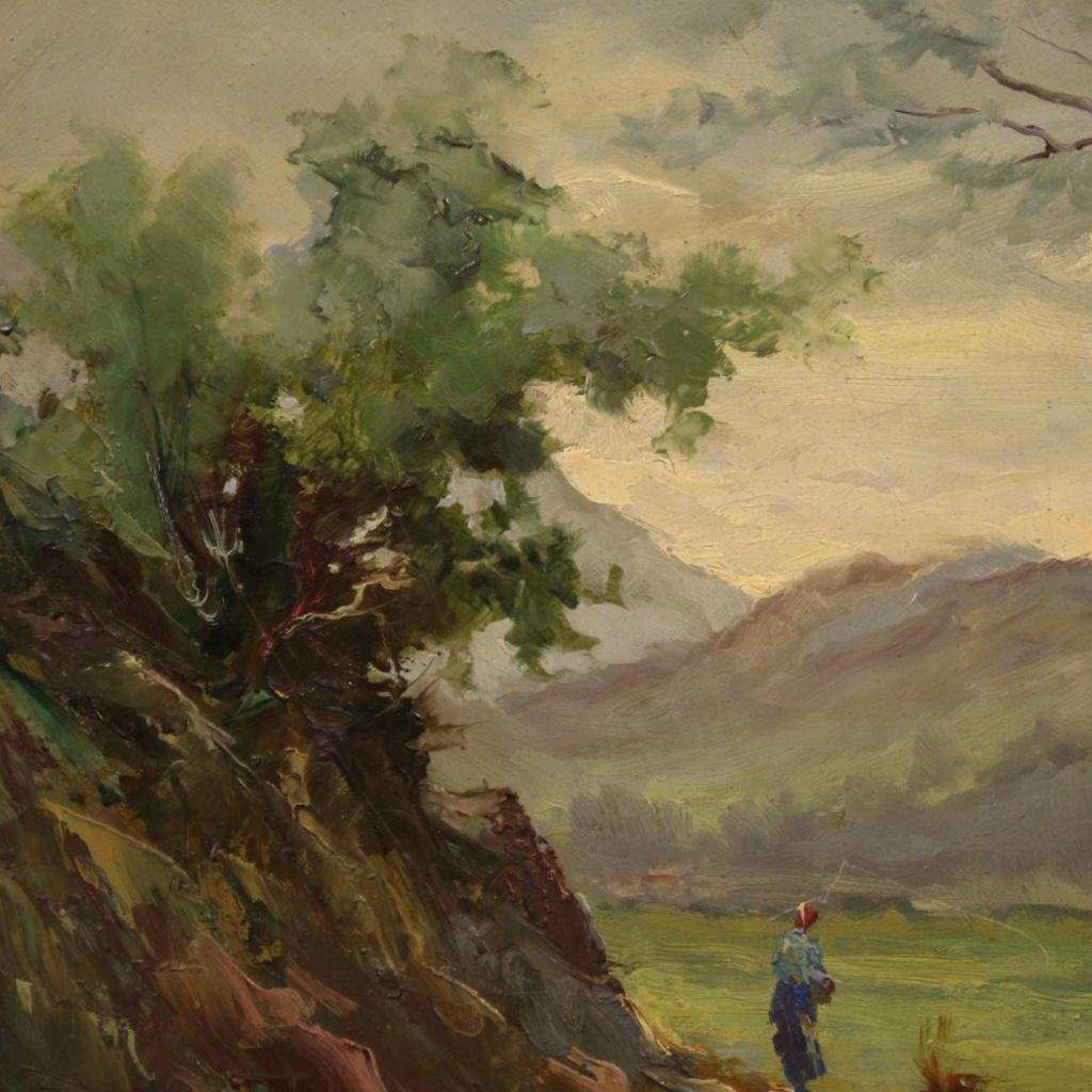 20th Century Oil on Hardboard Italian Signed Landscape Painting, 1960 3