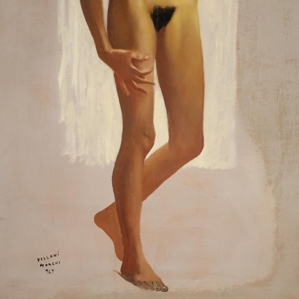 20. Jahrhundert Öl auf Masonit Weiblicher Akt Signiert Vellani Marchi Gemälde, 1969 (Mid-20th Century) im Angebot