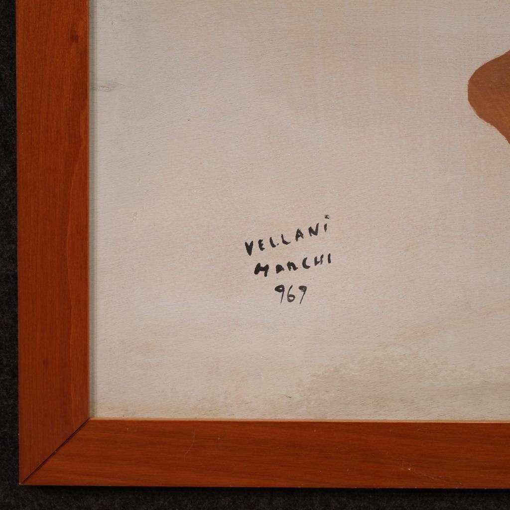 20. Jahrhundert Öl auf Masonit Weiblicher Akt Signiert Vellani Marchi Gemälde, 1969 im Angebot 3