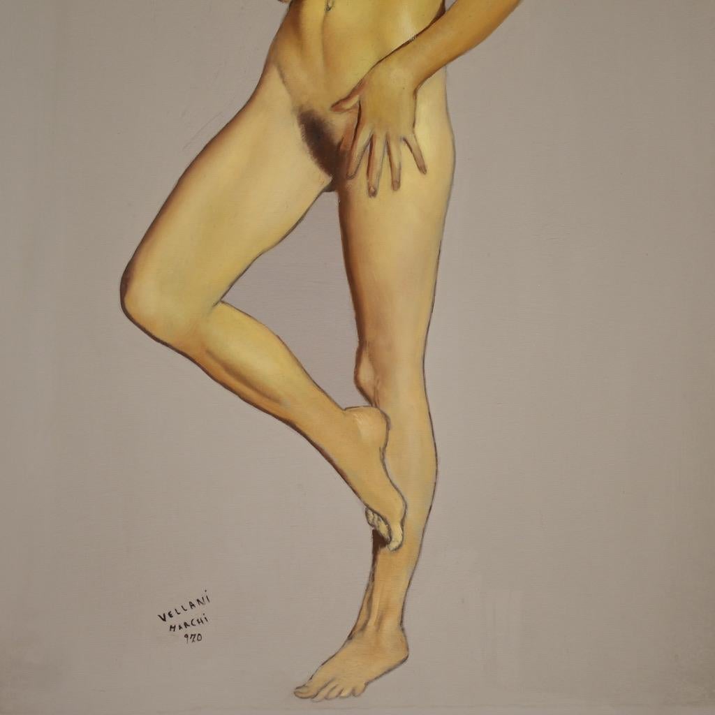 20. Jahrhundert Öl auf Masonit Weiblicher Akt Signiert Vellani Marchi Gemälde, 1970 im Angebot 5