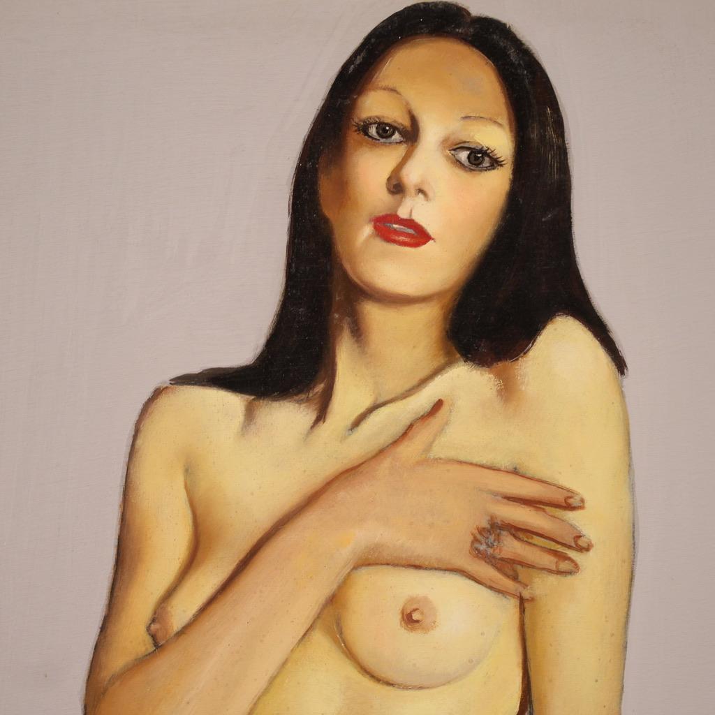 20. Jahrhundert Öl auf Masonit Weiblicher Akt Signiert Vellani Marchi Gemälde, 1970 im Angebot 8