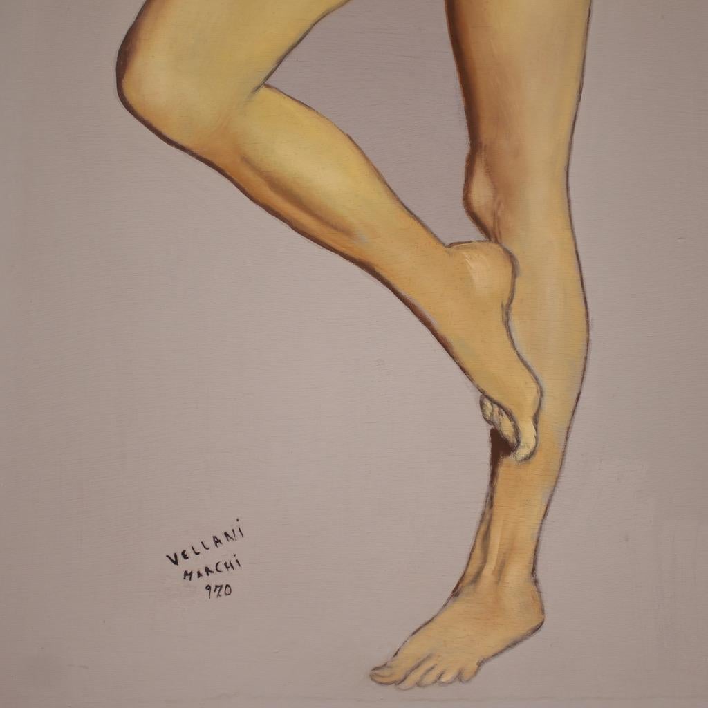 20. Jahrhundert Öl auf Masonit Weiblicher Akt Signiert Vellani Marchi Gemälde, 1970 im Angebot 1