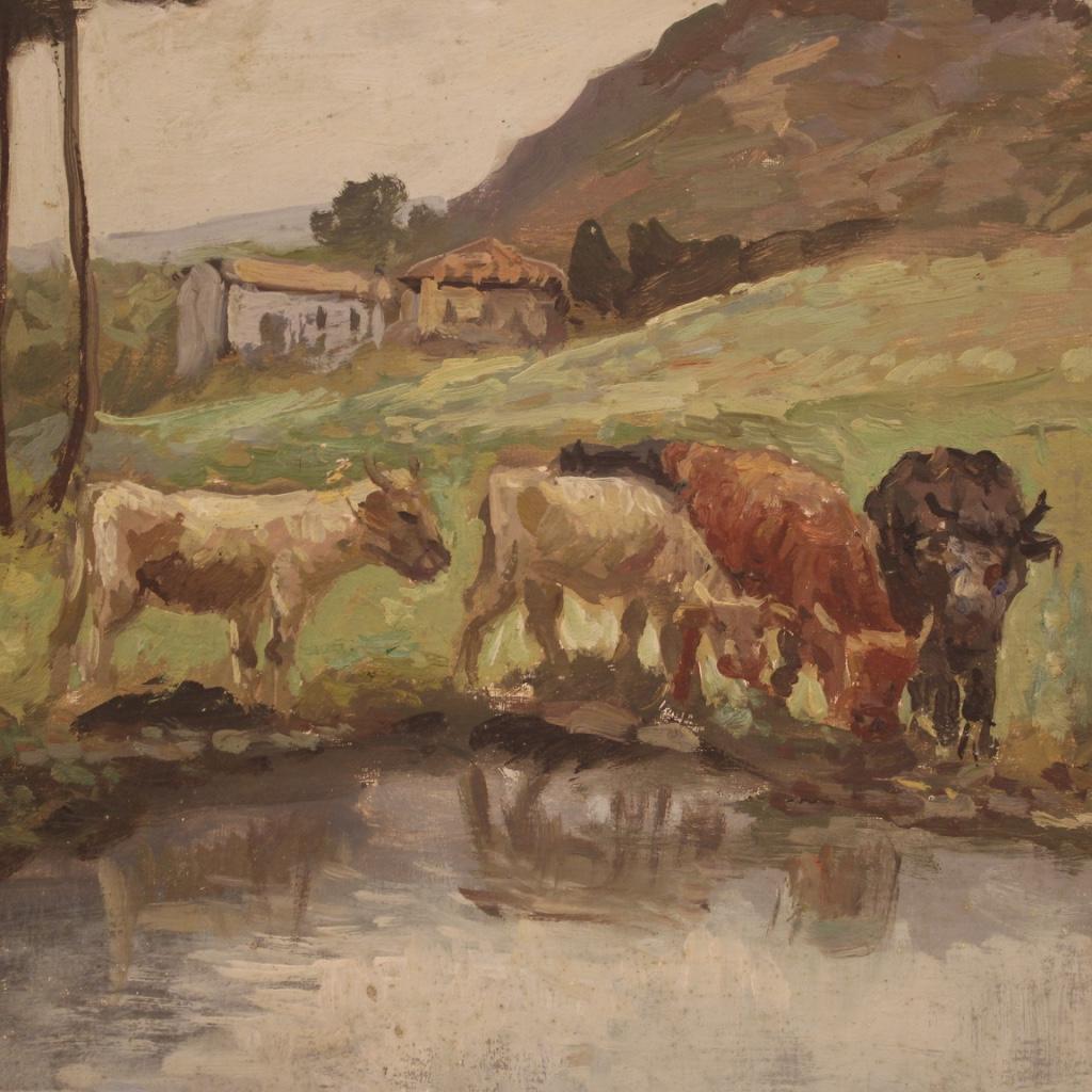 20th Century Oil on Masonite French Signed Landscape Painting, 1950s For Sale 5