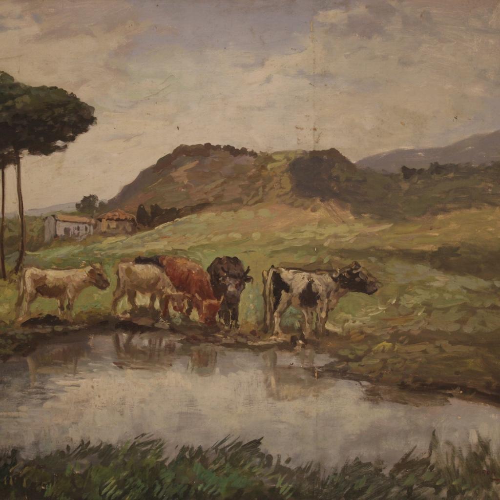 Mid-20th Century 20th Century Oil on Masonite French Signed Landscape Painting, 1950s For Sale