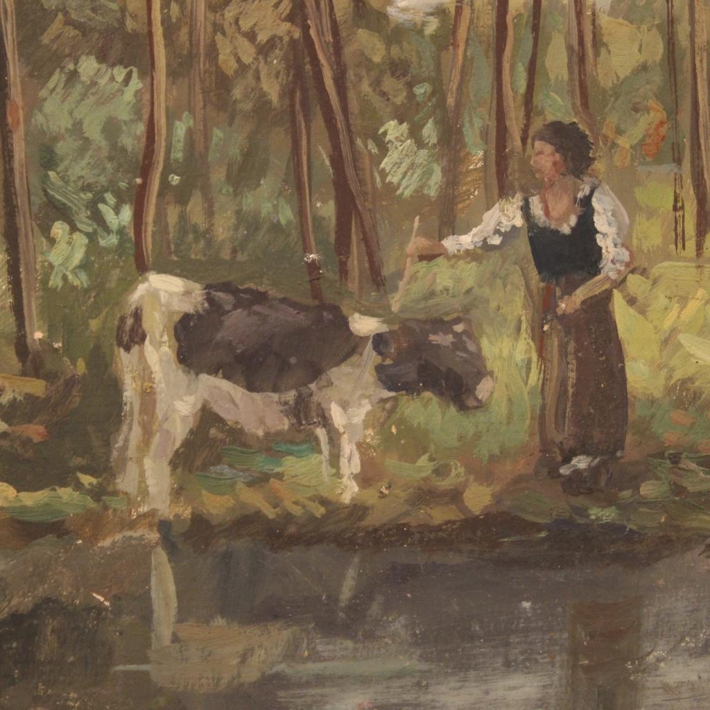 20th Century Oil on Masonite French Signed Landscape Painting, 1950s For Sale 4