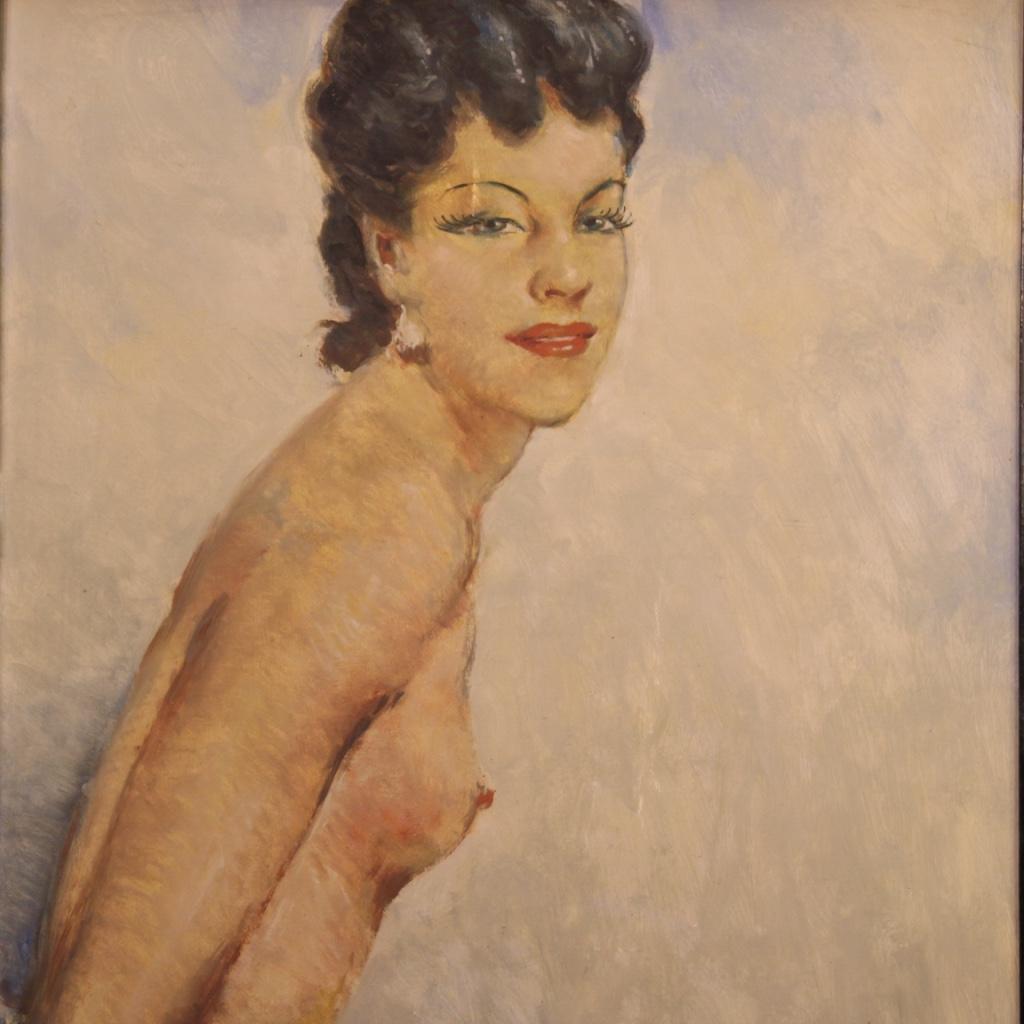 Oiled 20th Century Oil on Masonite French Signed Nude Female Painting, 1960
