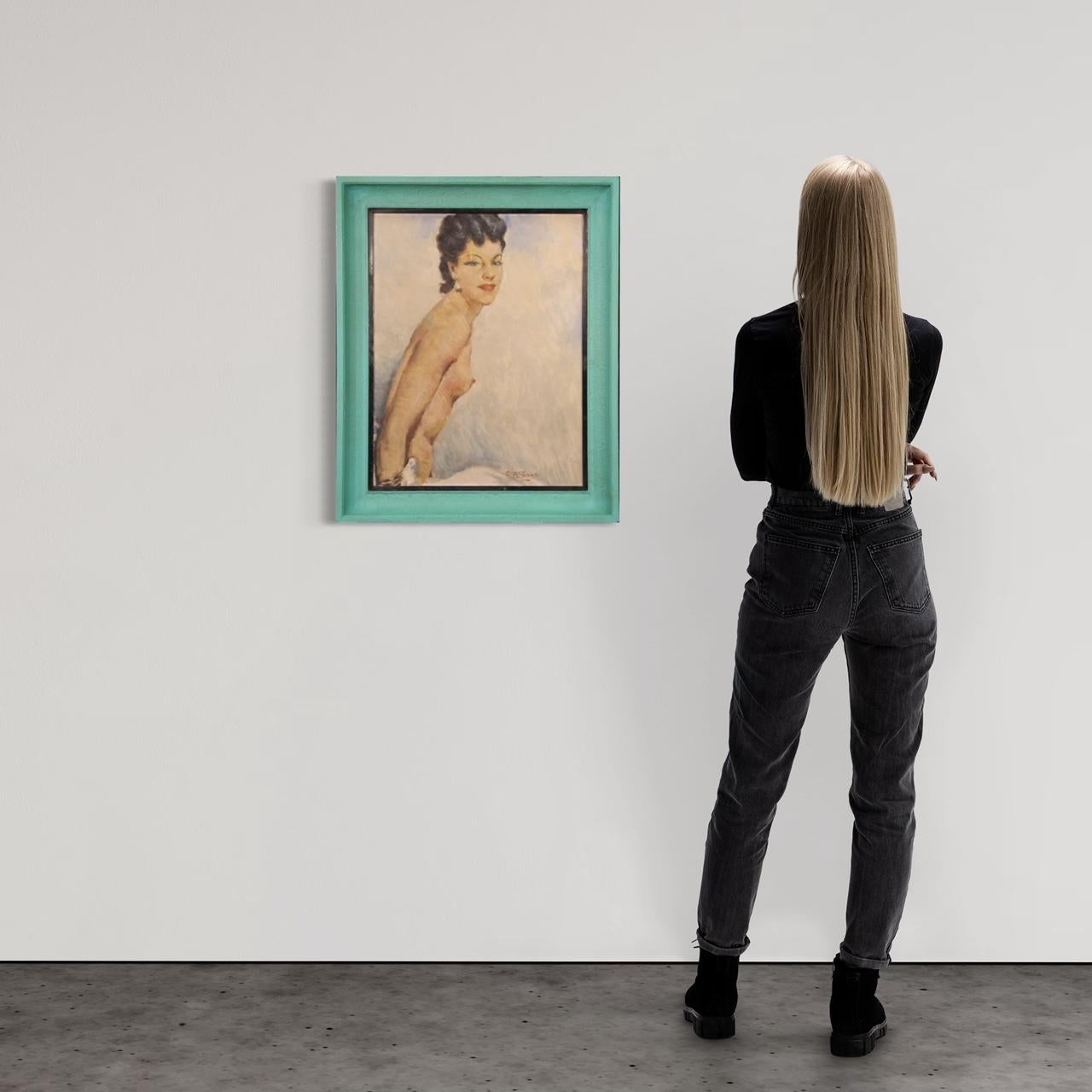 20th Century Oil on Masonite French Signed Nude Female Painting, 1960 In Good Condition In Vicoforte, Piedmont
