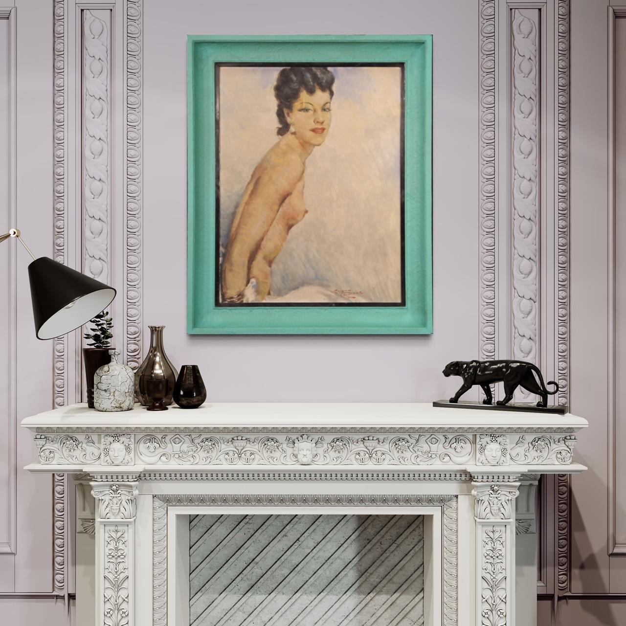 20th Century Oil on Masonite French Signed Nude Female Painting, 1960 4