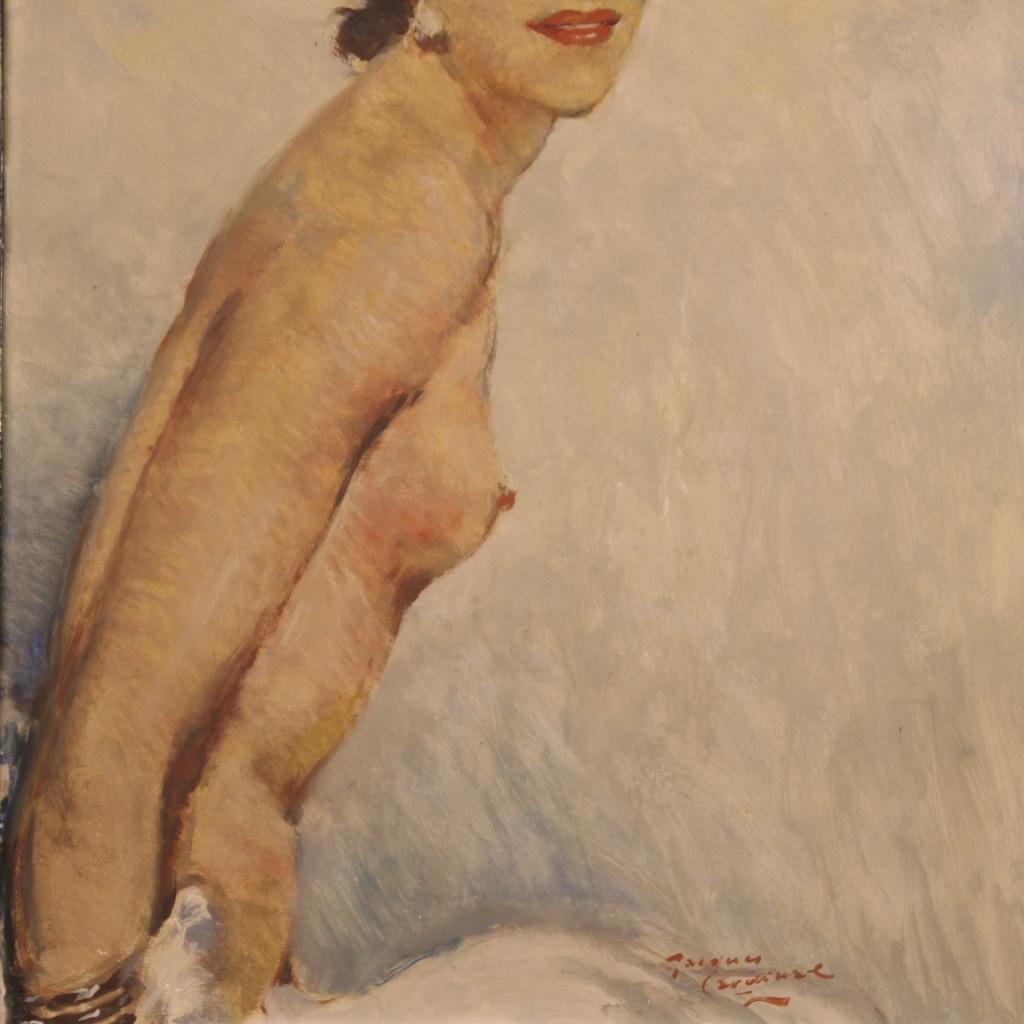 20th Century Oil on Masonite French Signed Nude Woman Portrait Painting, 1960 For Sale 1
