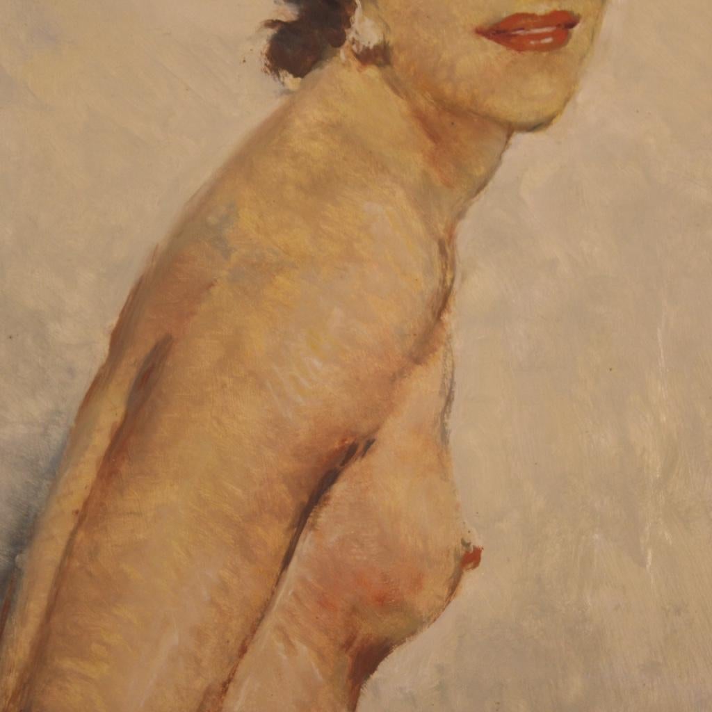 20th Century Oil on Masonite French Signed Nude Woman Portrait Painting, 1960 For Sale 3