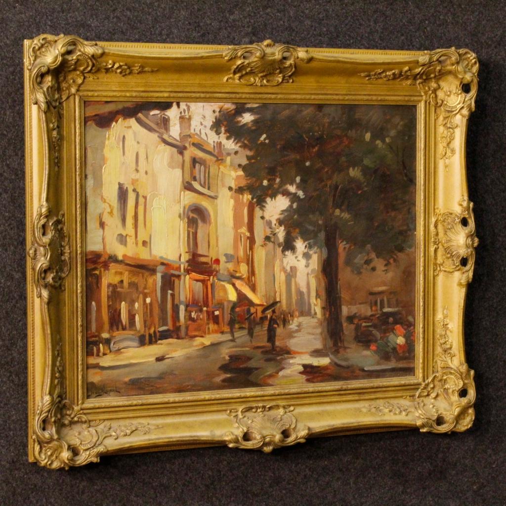 20th Century Oil on Masonite French Signed Painting with City View, 1960 2