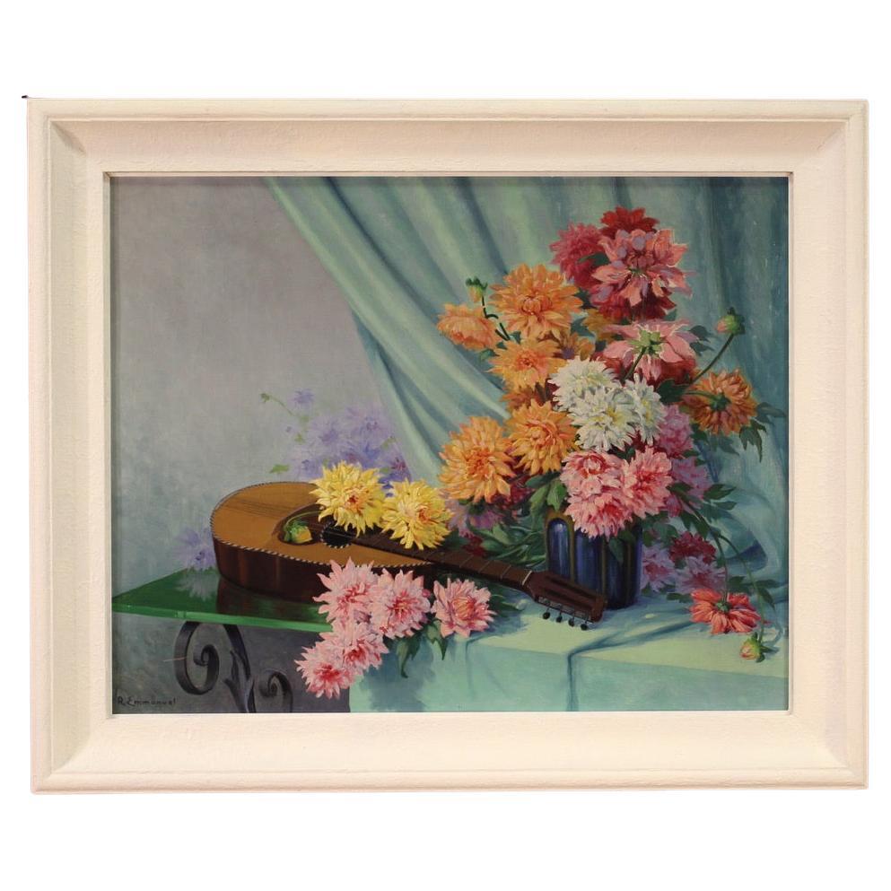 20th Century Oil on Masonite French Signed Still Life Painting, 1960 For Sale