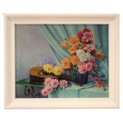 Vintage 20th Century Oil on Masonite French Signed Still Life Painting, 1960