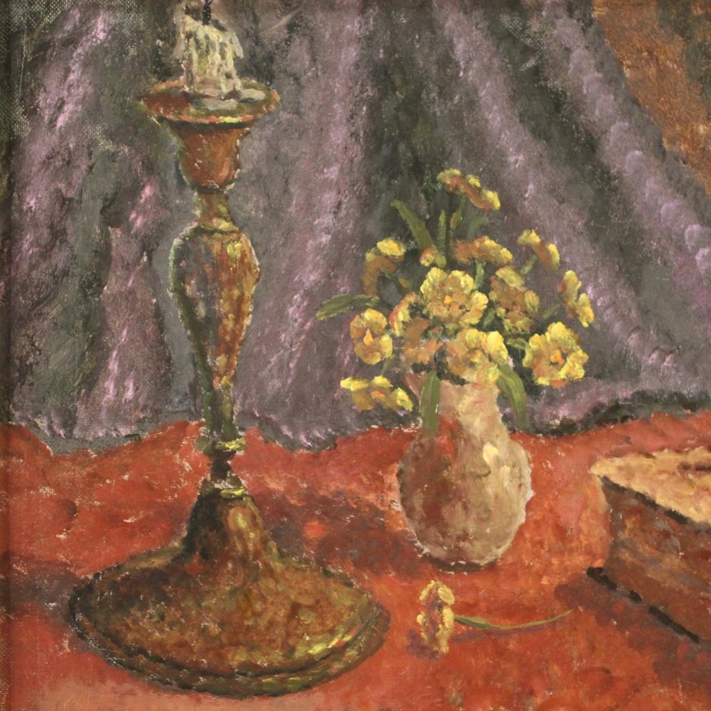 20th Century Oil on Masonite Italian Dated and Signed Still Life Painting, 1942 For Sale 5