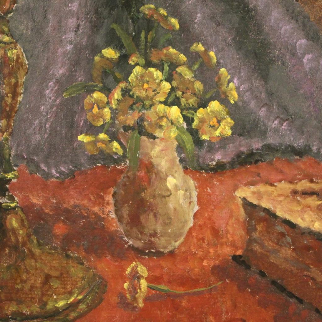 20th Century Oil on Masonite Italian Dated and Signed Still Life Painting, 1942 For Sale 9