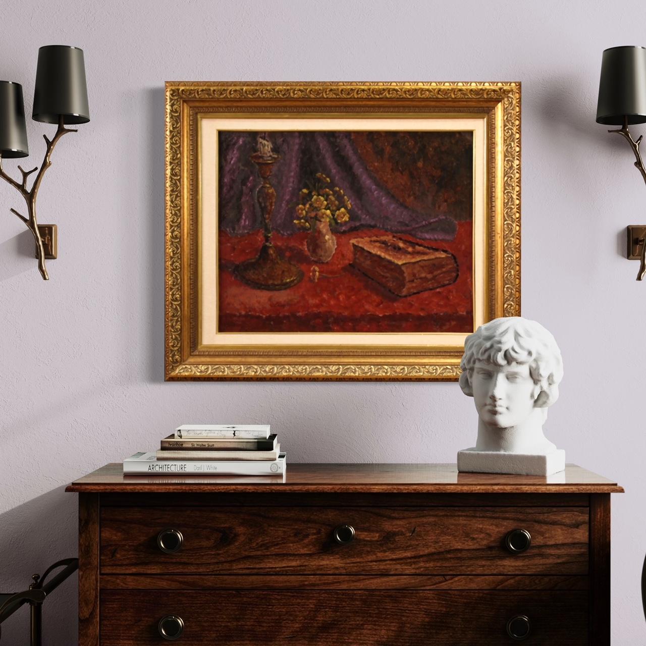 Italienisches Gemälde mit dem Datum 1942 auf der Rückseite. Öl auf Masonitrahmen, links unten signiert Laustino, nach Emanuele Laustino (1916-1988), der ein schönes Stillleben mit Primeln darstellt. Malerei ohne Authentizität durch Experten. Schön