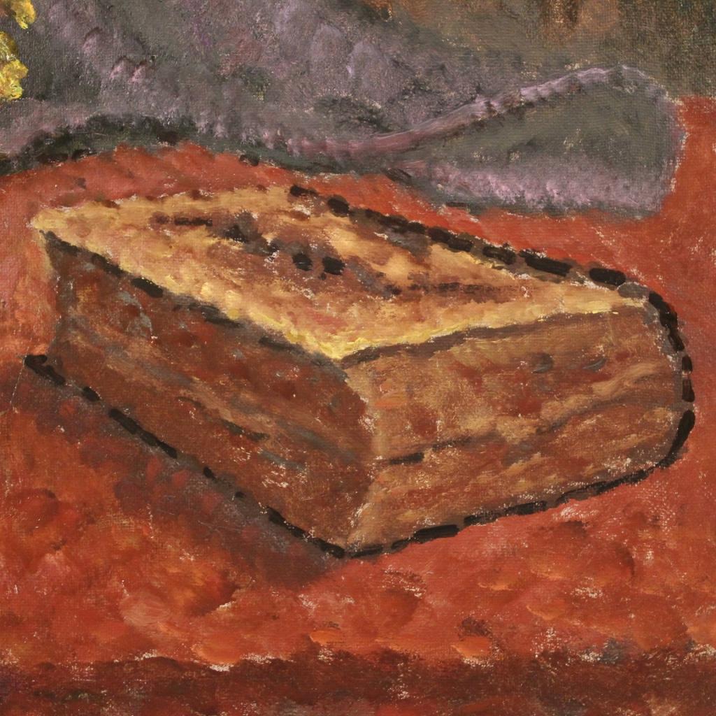 20e siècle Huile sur Masonite Peinture italienne de nature morte datée et signée, 1942 Bon état - En vente à Vicoforte, Piedmont