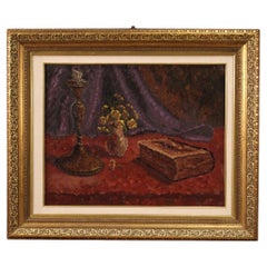 Vintage 20th Century Oil on Masonite Italian Dated and Signed Still Life Painting, 1942