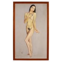 20. Jahrhundert Öl auf Masonit Italienischer weiblicher Akt Signiertes Gemälde, 1969