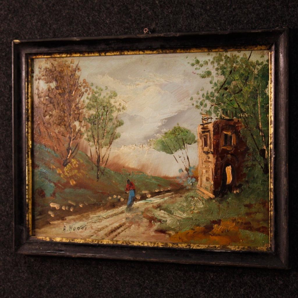 20th Century Oil on Masonite Italian Signed Impressionist Landscape Painting For Sale 5