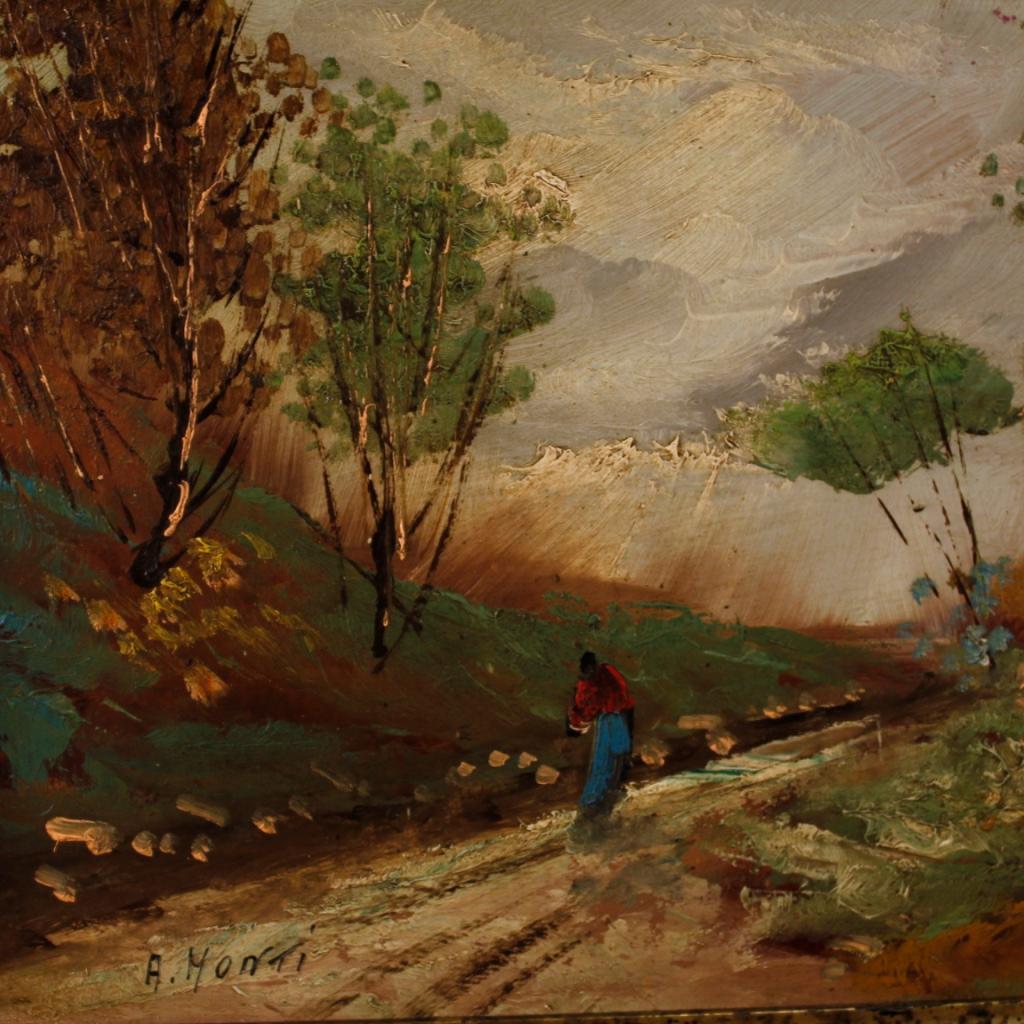 Italienisches signiertes impressionistisches Landschaftsgemälde, Öl auf Masonit, 20. Jahrhundert (Mitte des 20. Jahrhunderts) im Angebot