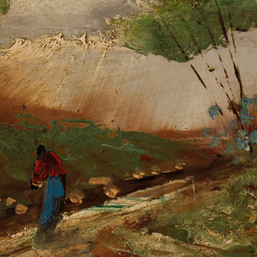 Italienisches signiertes impressionistisches Landschaftsgemälde, Öl auf Masonit, 20. Jahrhundert im Angebot 1