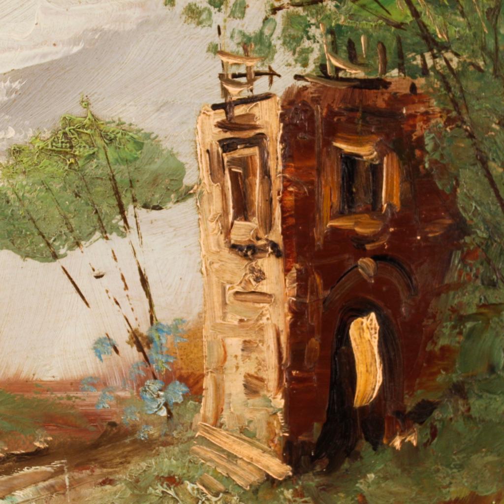 Italienisches signiertes impressionistisches Landschaftsgemälde, Öl auf Masonit, 20. Jahrhundert im Angebot 2