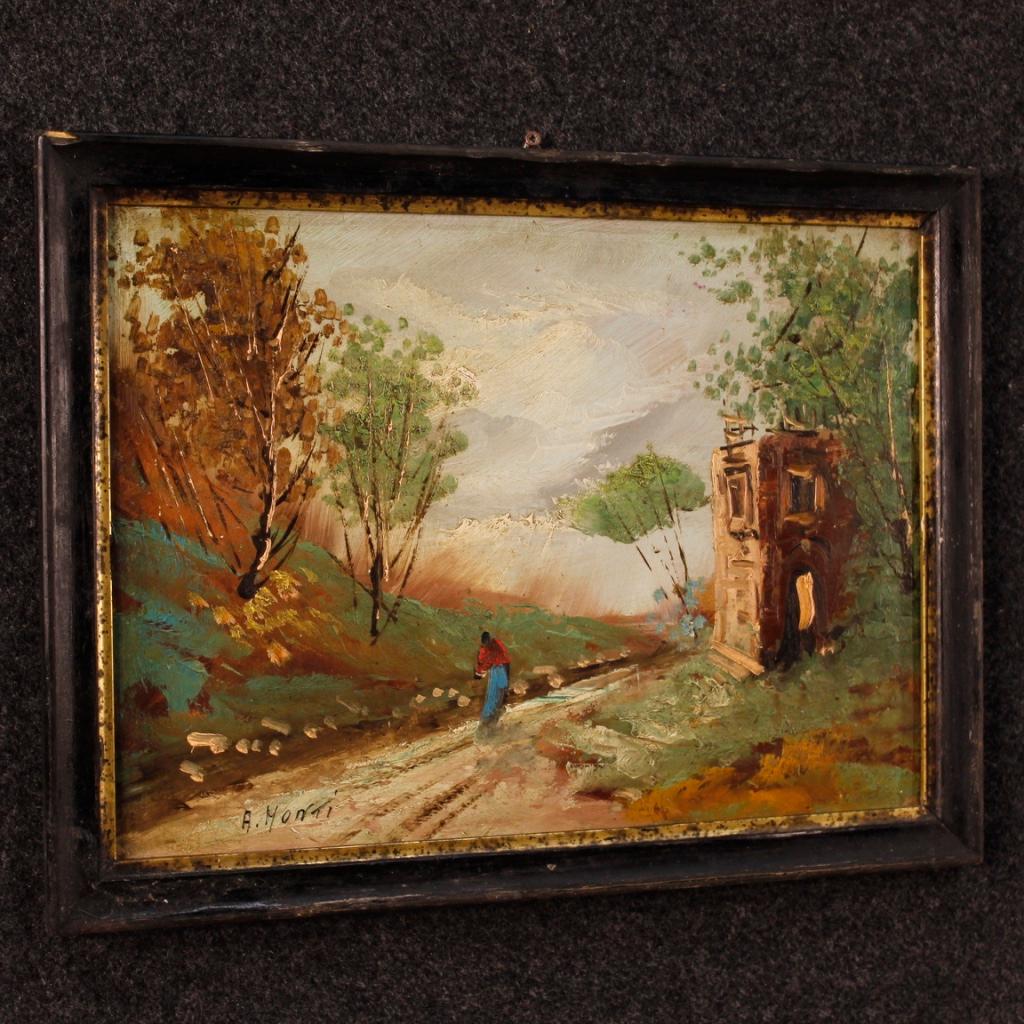 Italienisches signiertes impressionistisches Landschaftsgemälde, Öl auf Masonit, 20. Jahrhundert im Angebot 3
