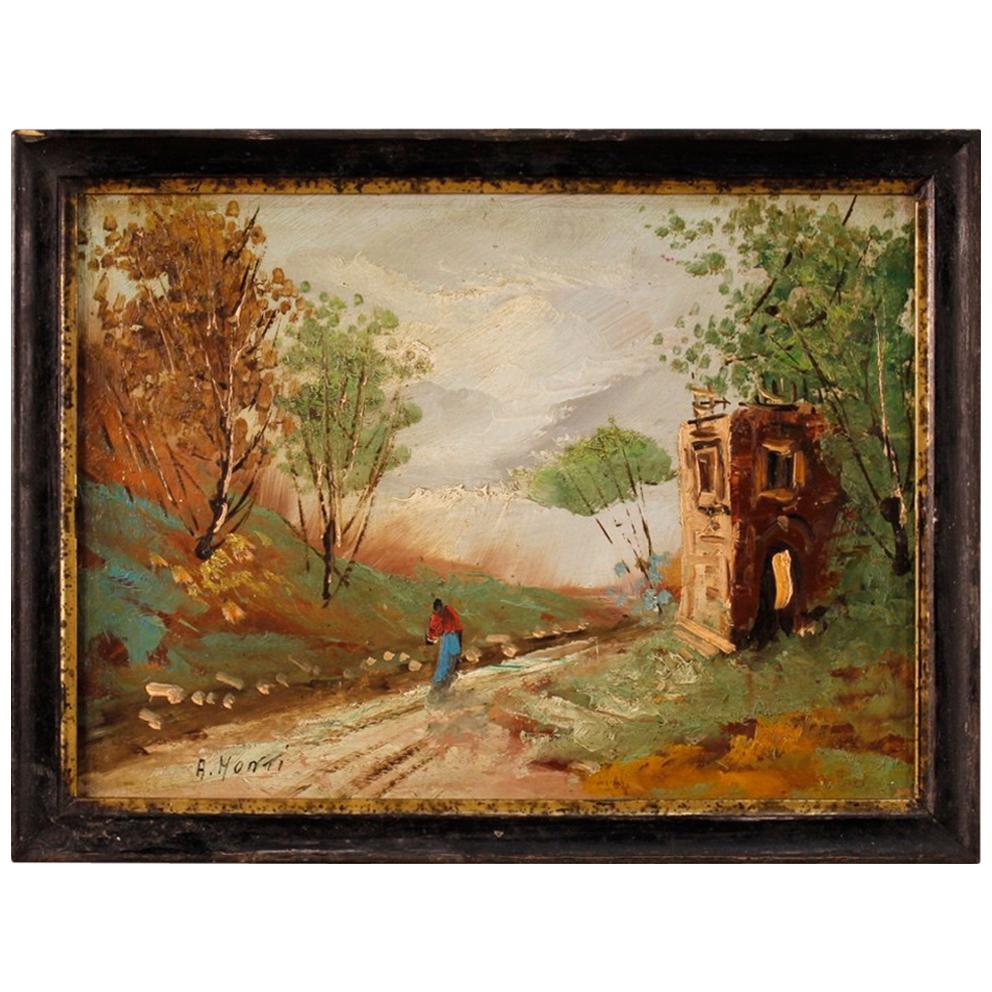 20th Century Oil on Masonite Italian Impressionist Signed Landscape Painting