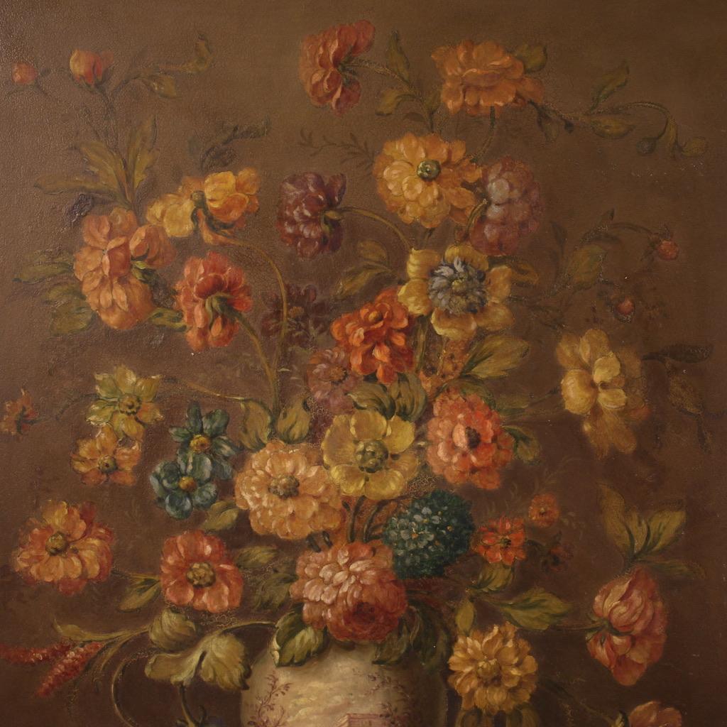 20th Century Oil on Masonite Italian Painting Still Life Vase with Flowers, 1960 For Sale 7