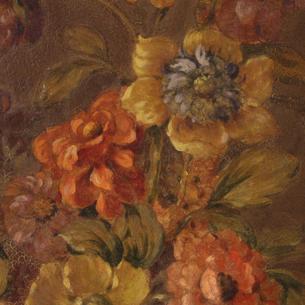 20th Century Oil on Masonite Italian Painting Still Life Vase with Flowers, 1960 For Sale 8