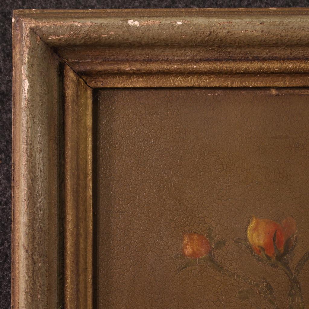 20th Century Oil on Masonite Italian Painting Still Life Vase with Flowers, 1960 For Sale 9