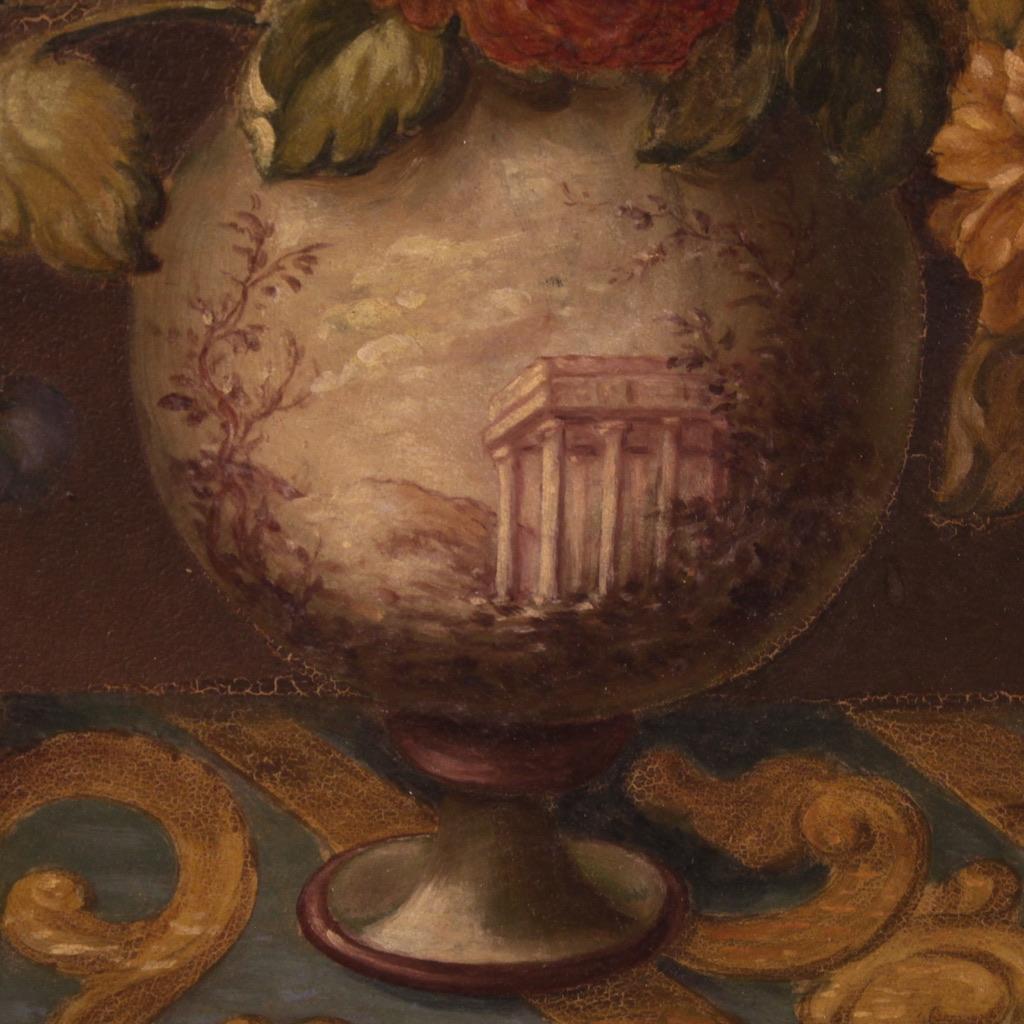 Mid-20th Century 20th Century Oil on Masonite Italian Painting Still Life Vase with Flowers, 1960 For Sale