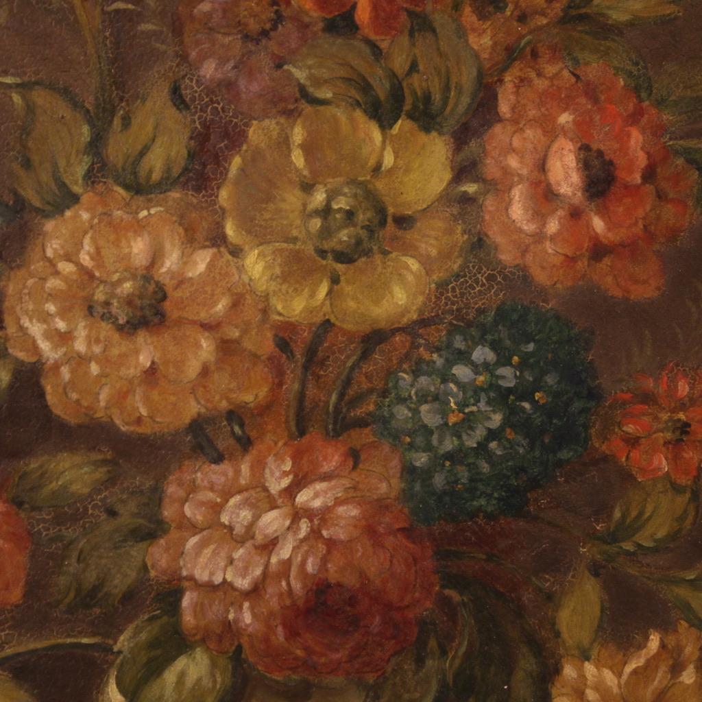 20. Jahrhundert Öl auf Masonit Italienische Malerei Stillleben Vase mit Blumen, 1960 im Angebot 3
