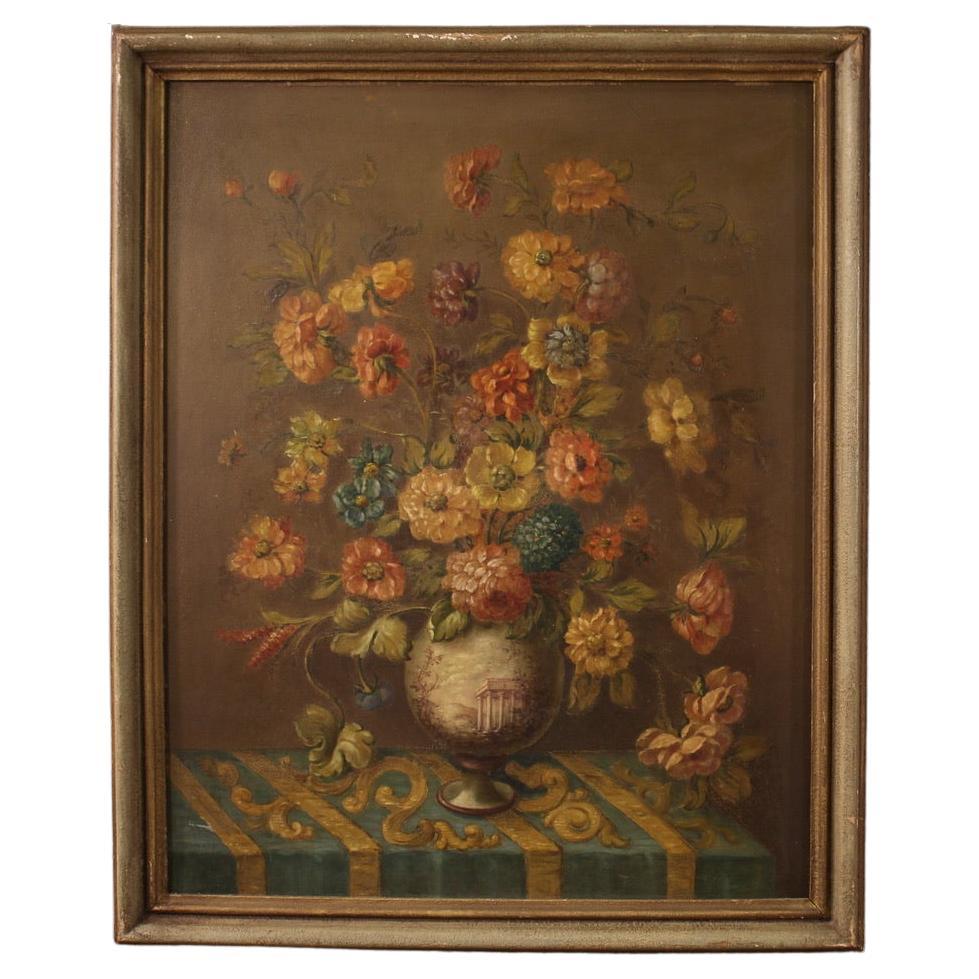 20th Century Oil on Masonite Italian Painting Still Life Vase with Flowers, 1960 For Sale
