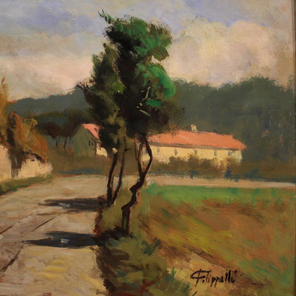 siglo XX Óleo sobre masonita Italiano Firmado  C. Filippelli Paisaje Mid-20th Century en venta