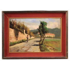 20e siècle Huile sur Masonite Italienne Signée  C. Filippelli Peinture de paysage